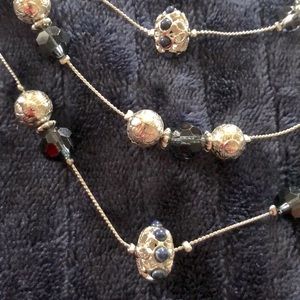 Glam Sterling Silver & Blue Bead‎ 3 strand Necklace Earring Set